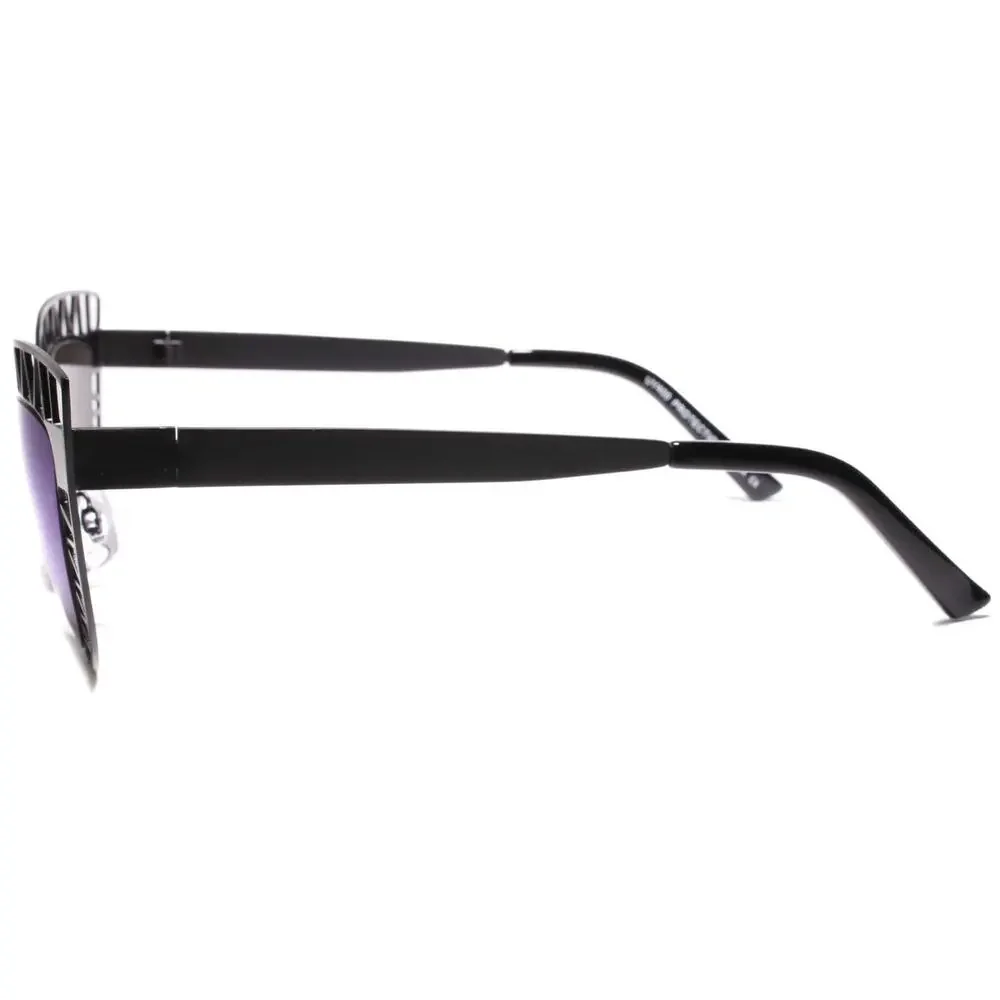 Black Metal Cat Eye Sunglasses Blue Mirrored Lens